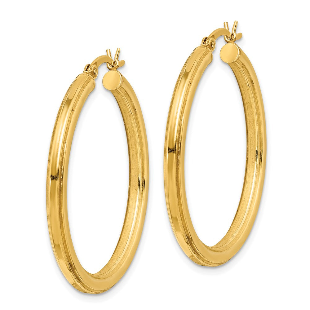 Sterling Silver Gold Flash Plated 3x35mm Grooved Hoop Earrings