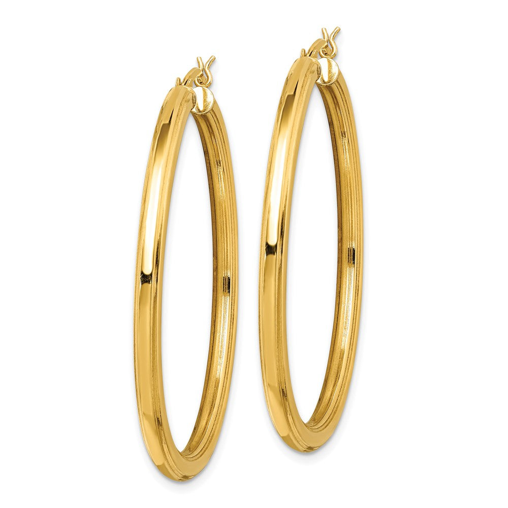Sterling Silver Gold Flash Plated 3x45mm Grooved Hoop Earrings