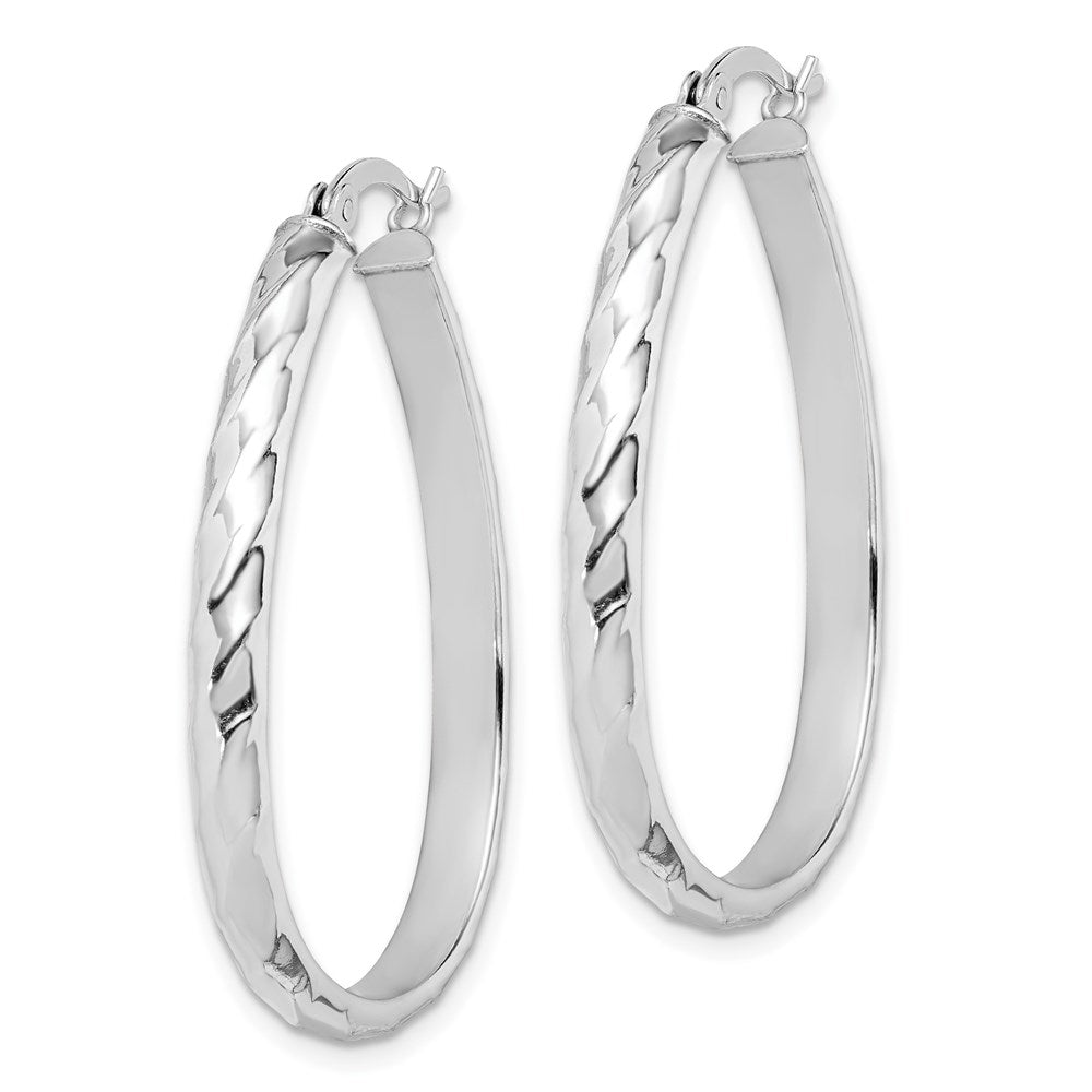 Sterling Silver Rhodium-plated 4mm Textured Hoop Earrings