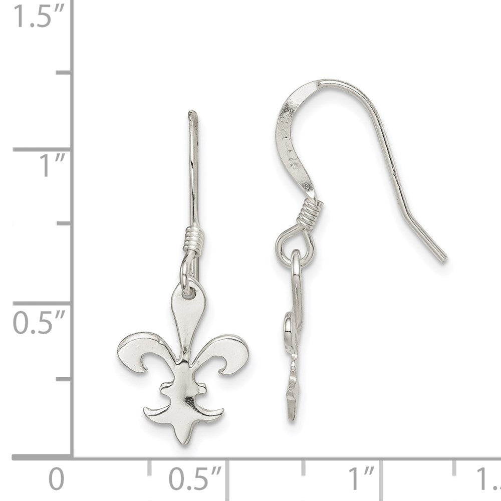 Sterling Silver Polished Fleur de Lis Dangle Earrings