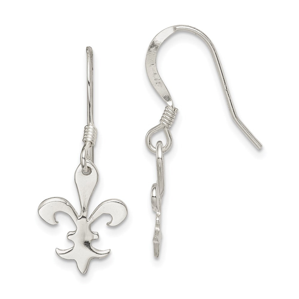 Sterling Silver Polished Fleur de Lis Dangle Earrings