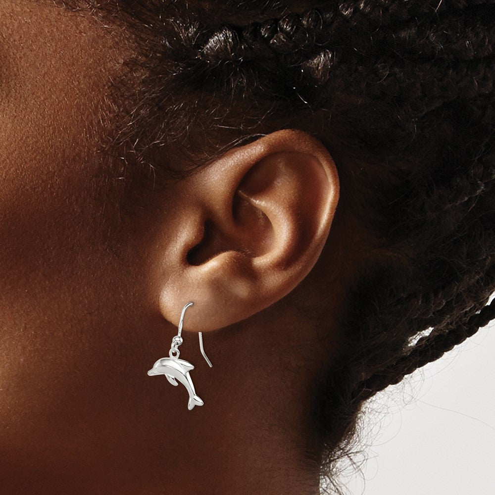 Sterling Silver Polished Dolphin Dangle Earrings