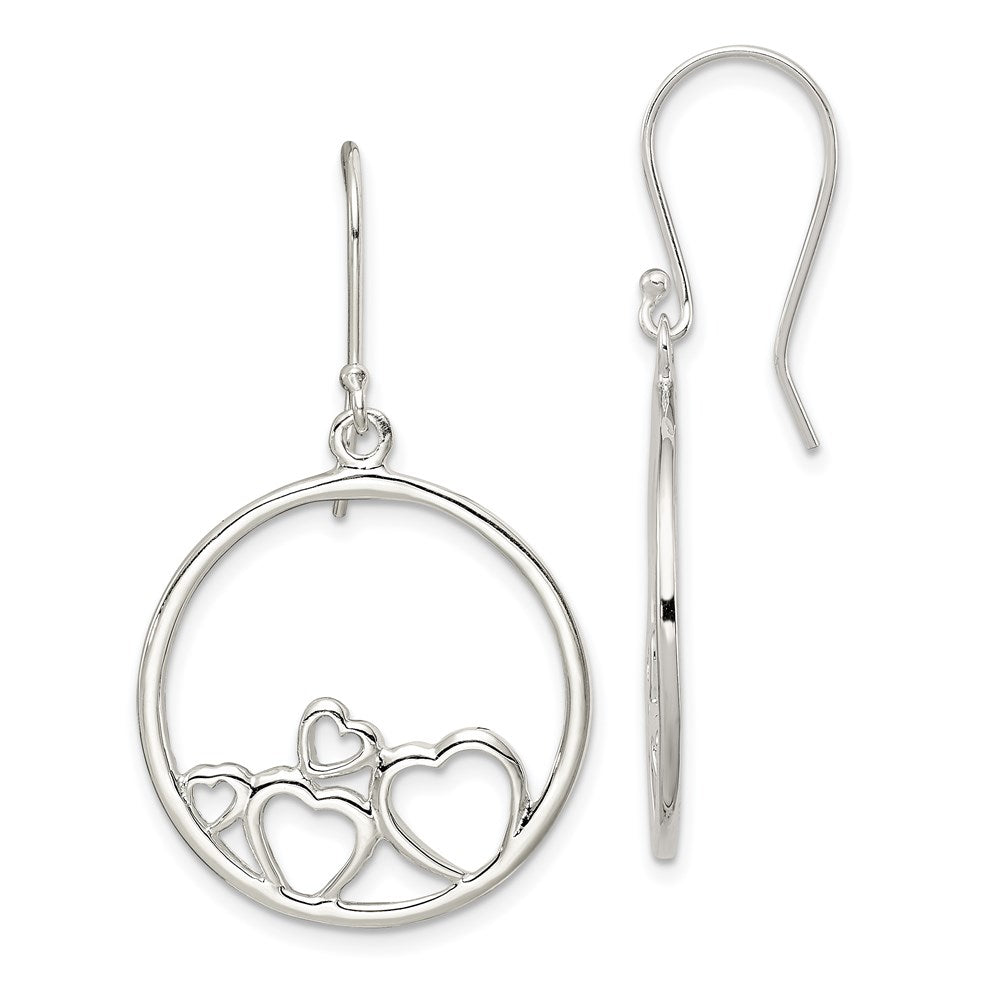 Sterling Silver Rhodium-plated Polished Open Hearts Circle Dangle Earrings