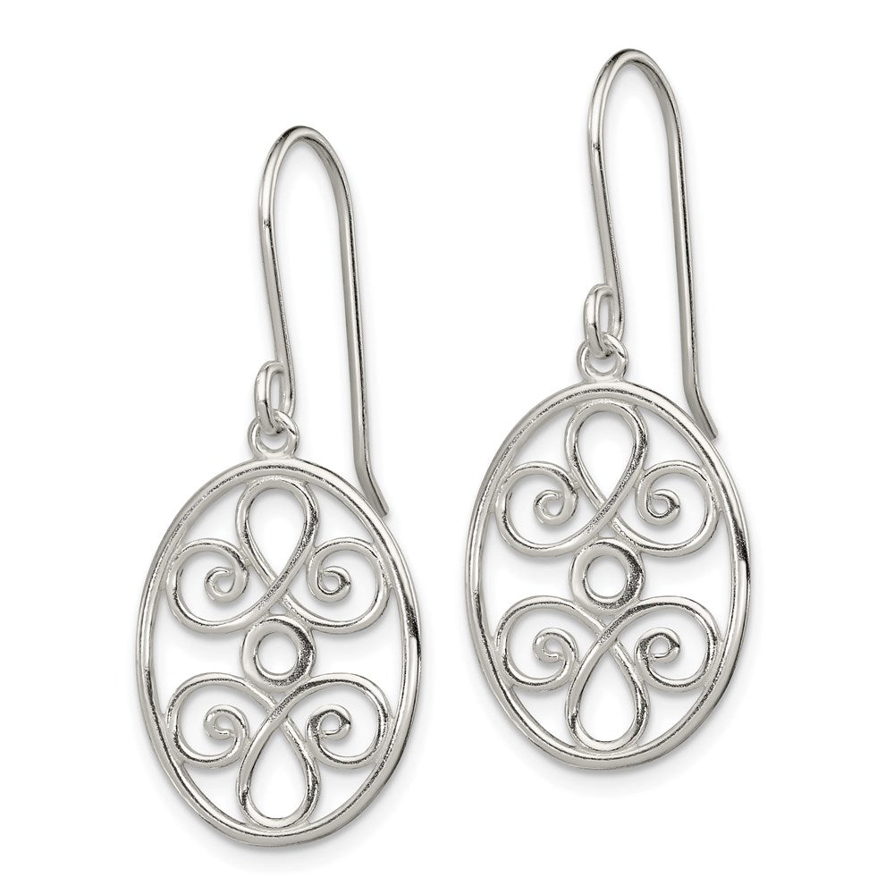 Sterling Silver Polished Filigree Oval Dangle Earrings