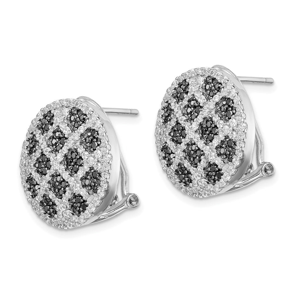 Sterling Silver Rhod-pltd Black/White CZ Criss Cross Omega Back Earrings