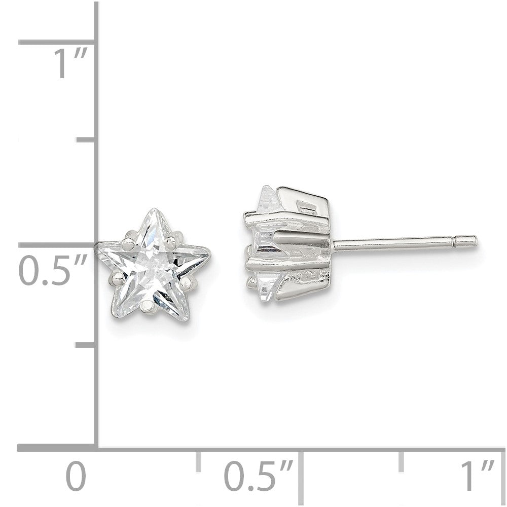 Sterling Silver Polished 7mm Star Basket Set CZ Stud Earrings
