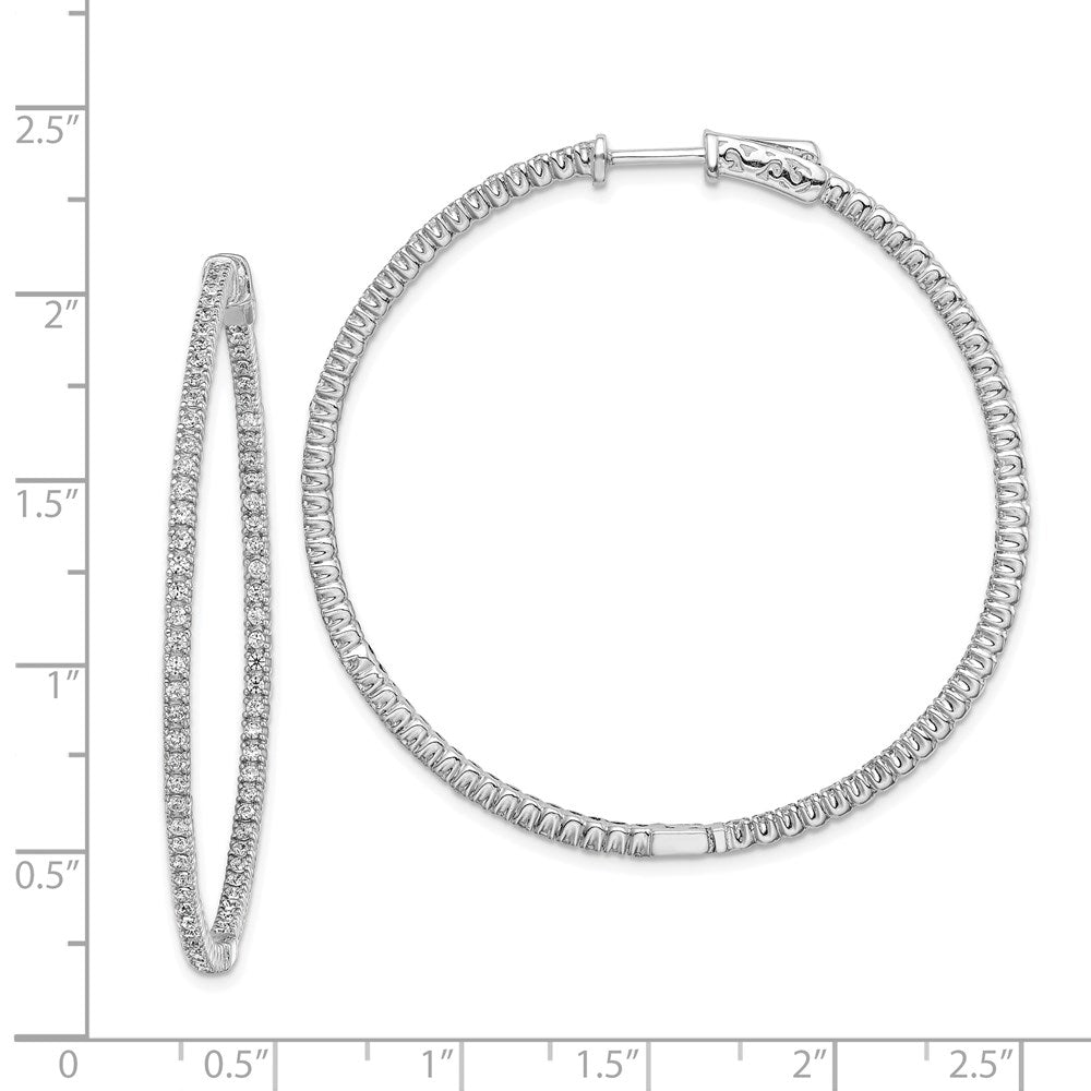 Sterling Shimmer Sterling Silver Rhodium-plated 154 Stone 1.3mm CZ In and Out Round Hinged Hoop Earrings