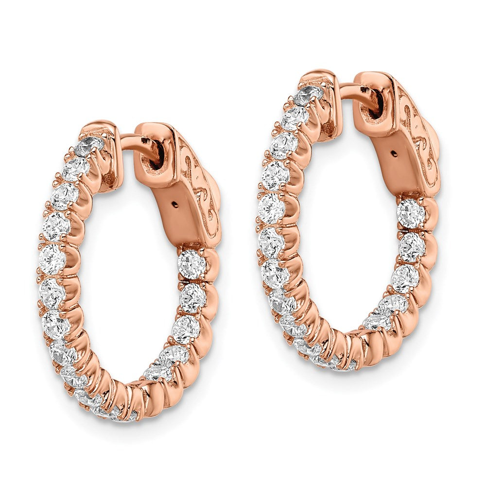 Sterling Shimmer Sterling Silver Rose-tone Rose Gold-plated 34 Stone 2.0mm CZ In and Out Round Hinged Hoop Earrings