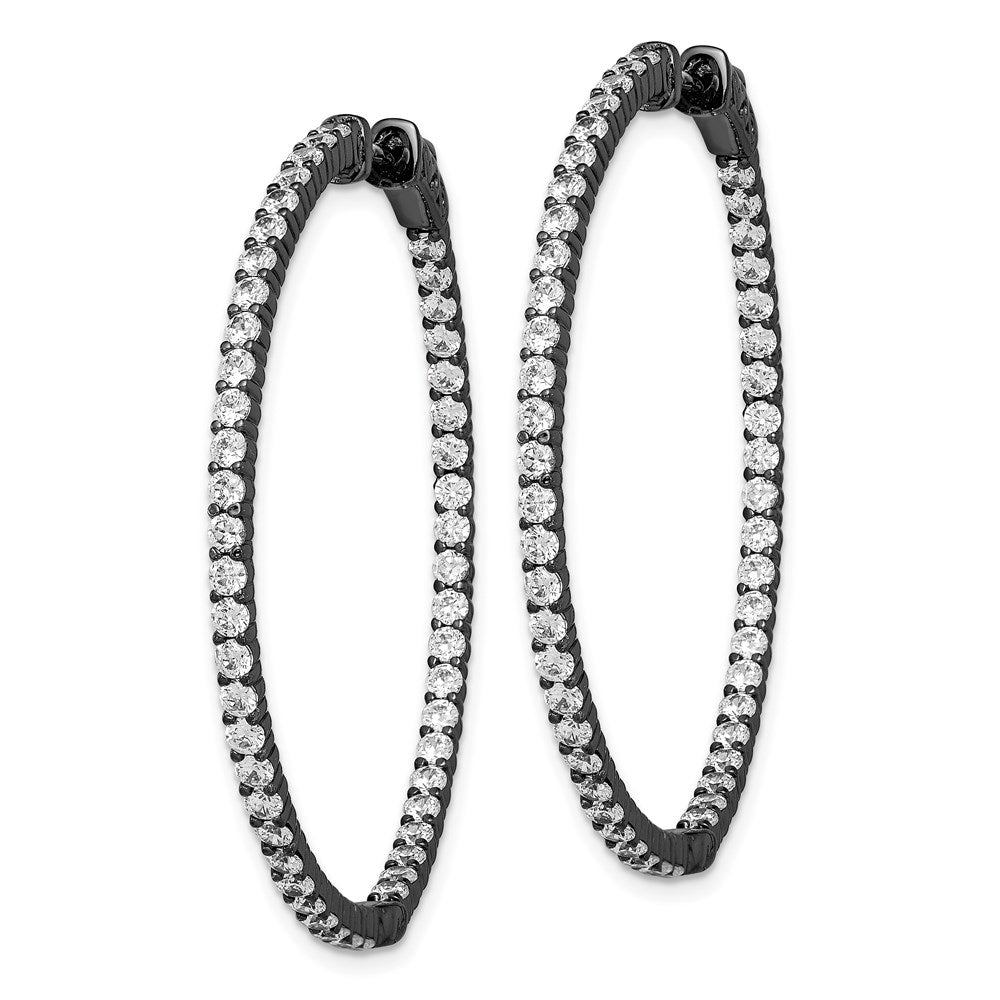 Sterling Shimmer Black Rhodium-plated 100 Stone 2mm CZ In and Out Round Hinged Hoop Earrings