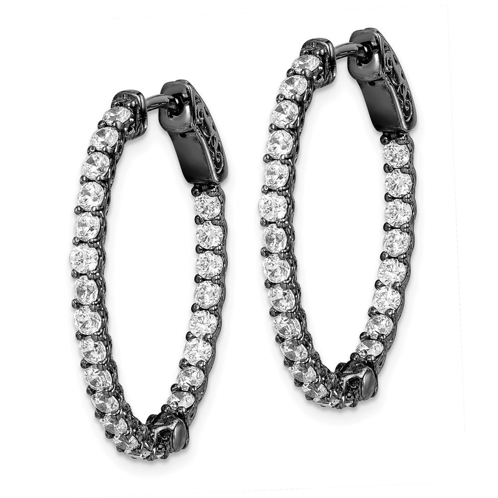 Sterling Shimmer Black Rhodium-plated 46 Stone 2.25mm CZ In and Out Oval Hinged Hoop Earrings
