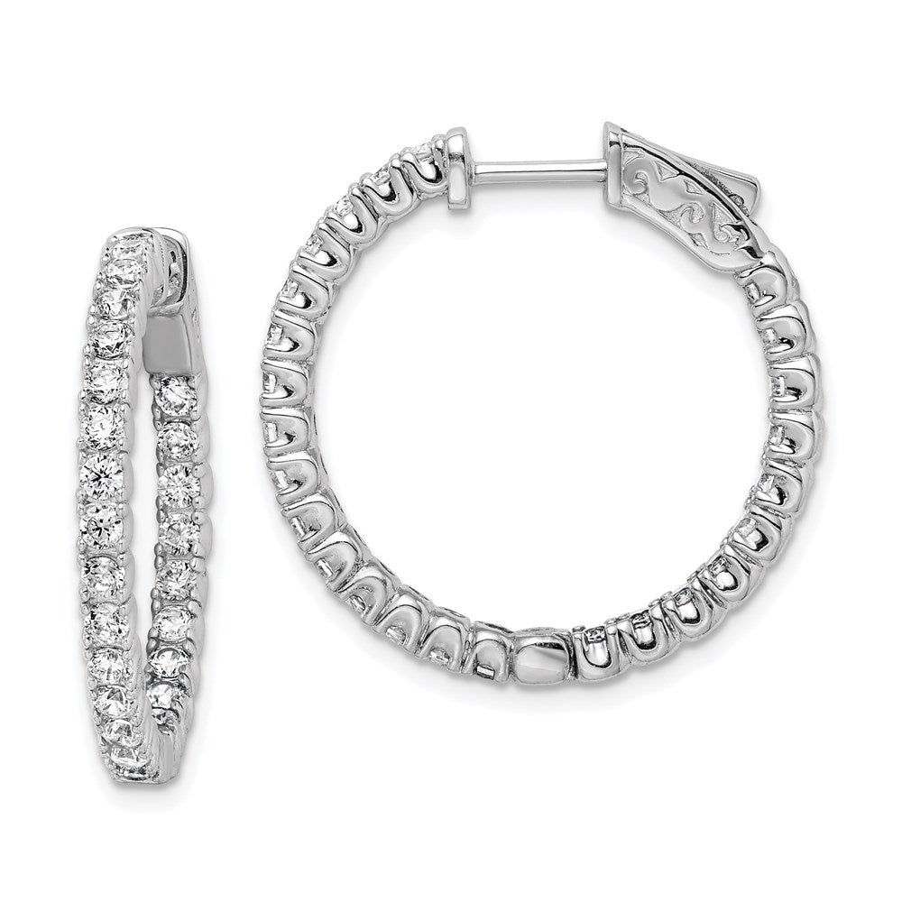 Sterling Shimmer Sterling Silver Rhodium-plated 50 Stone 2.1mm CZ In and Out Round Hinged Hoop Earrings