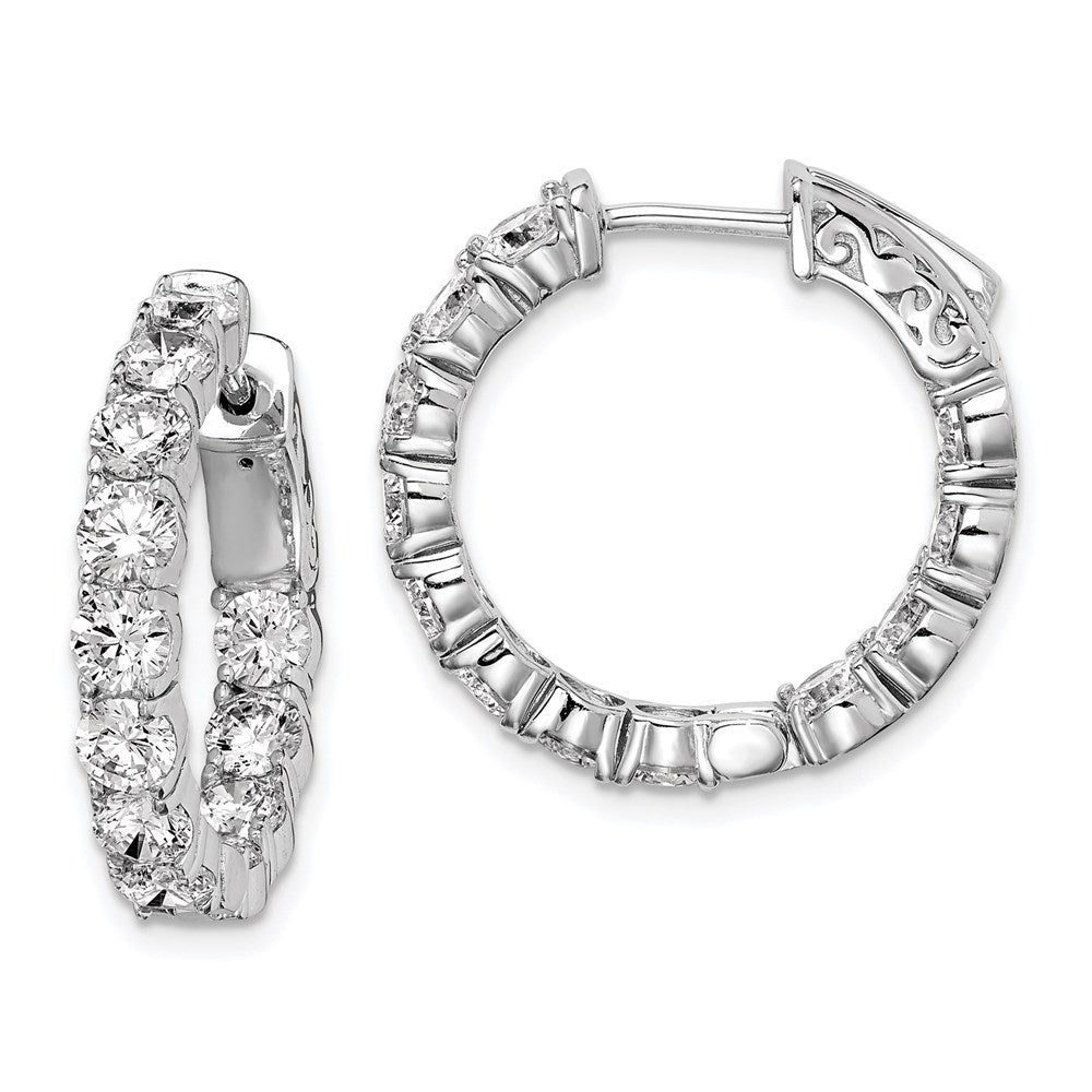 Sterling Shimmer Sterling Silver Rhodium-plated 24 Stone 3.5mm CZ In and Out Round Hinged Hoop Earrings