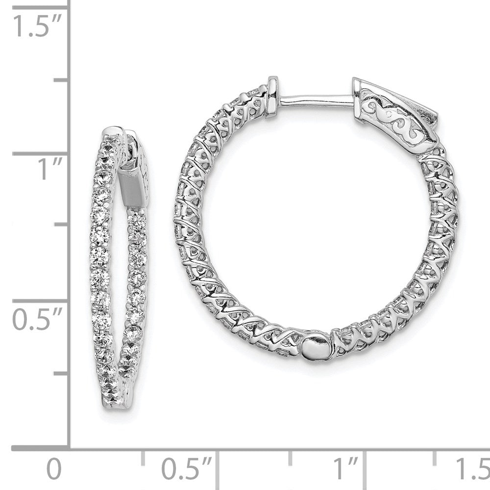 Sterling Shimmer Sterling Silver Rhodium-plated 56 Stone 1.7mm CZ In and Out Round Hinged Hoop Earrings