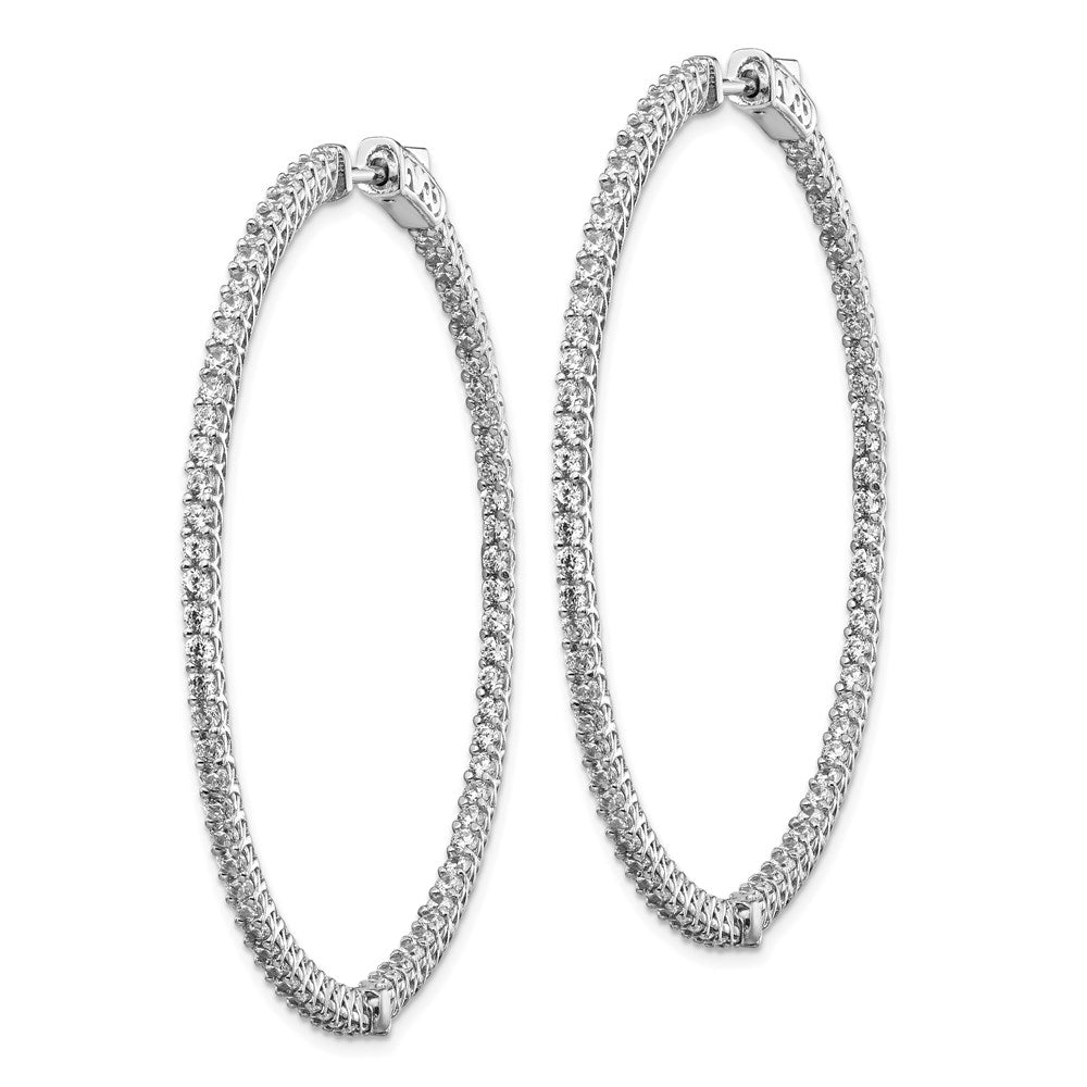 Sterling Shimmer Sterling Silver Rhodium-plated 146 Stone 1.7mm CZ In and Out Round Hinged Hoop Earrings
