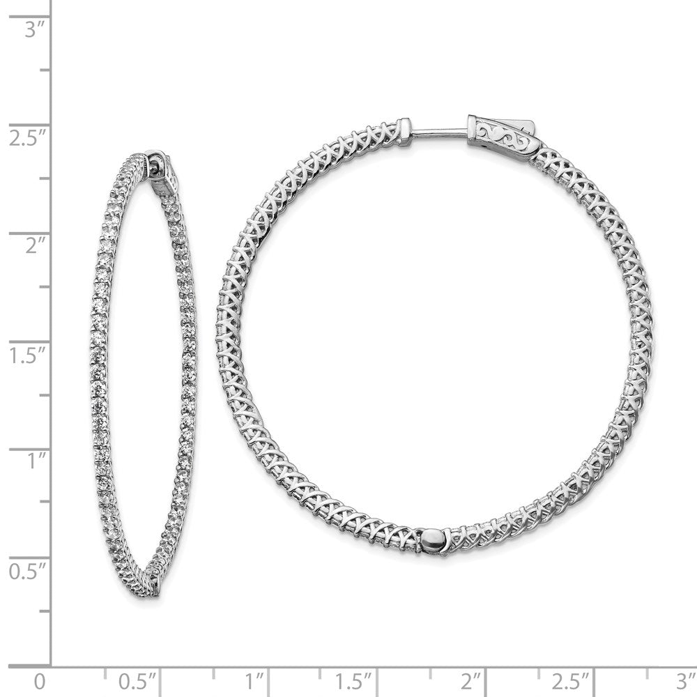 Sterling Shimmer Sterling Silver Rhodium-plated 146 Stone 1.7mm CZ In and Out Round Hinged Hoop Earrings