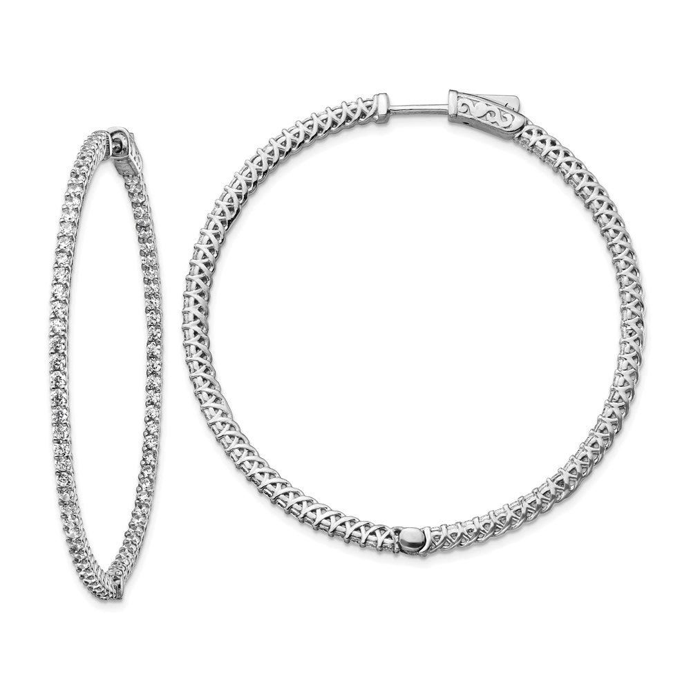 Sterling Shimmer Sterling Silver Rhodium-plated 146 Stone 1.7mm CZ In and Out Round Hinged Hoop Earrings