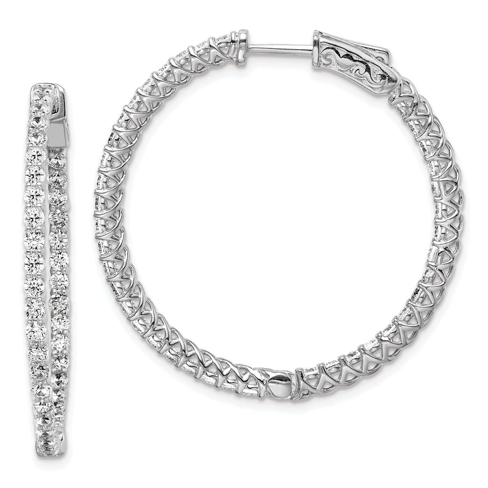Sterling Shimmer Sterling Silver Rhodium-plated 78 Stone 2mm CZ In and Out Round Hinged Hoop Earrings
