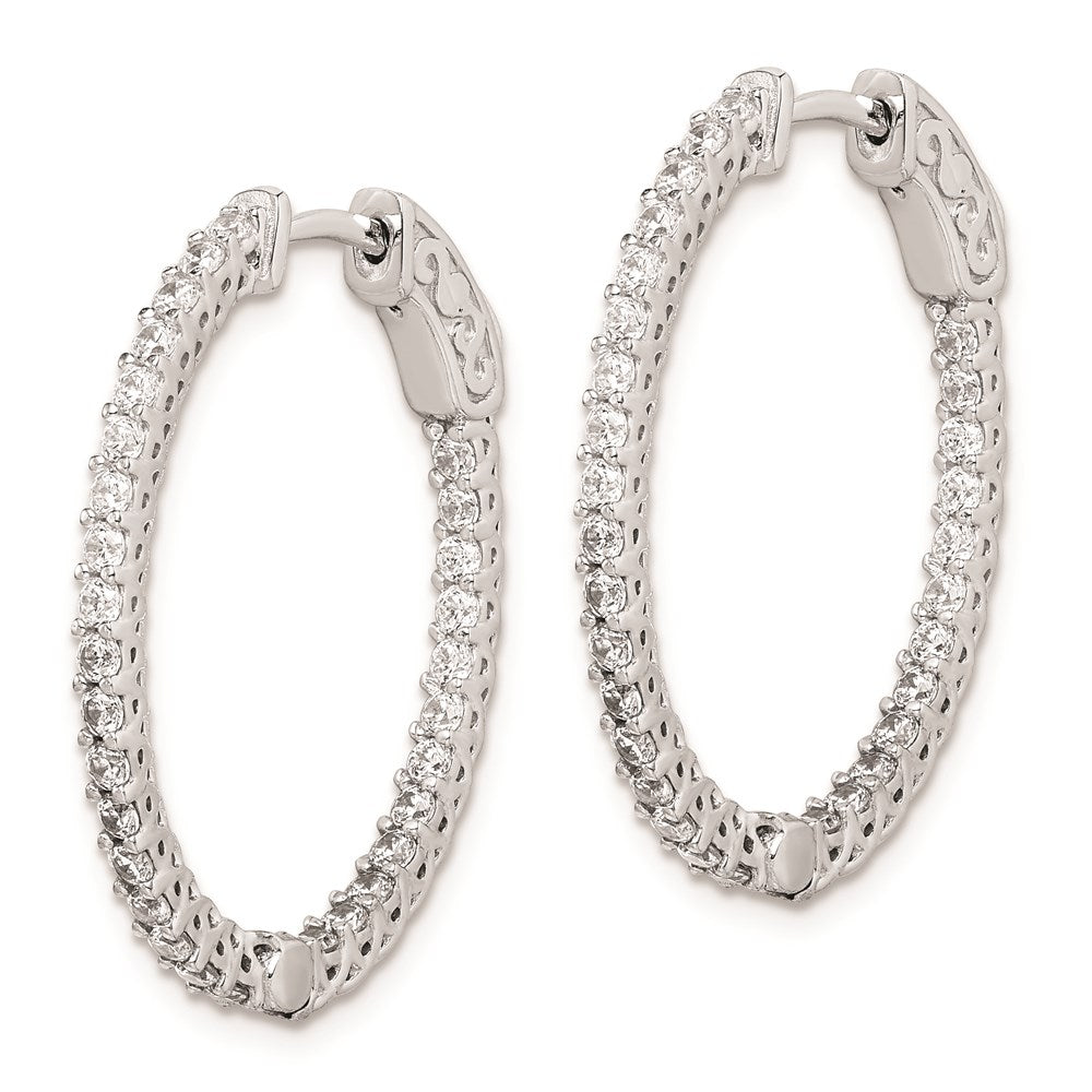 Sterling Shimmer Sterling Silver Rhodium-plated 60 Stone 1.7mm CZ In and Out Oval Hinged Hoop Earrings
