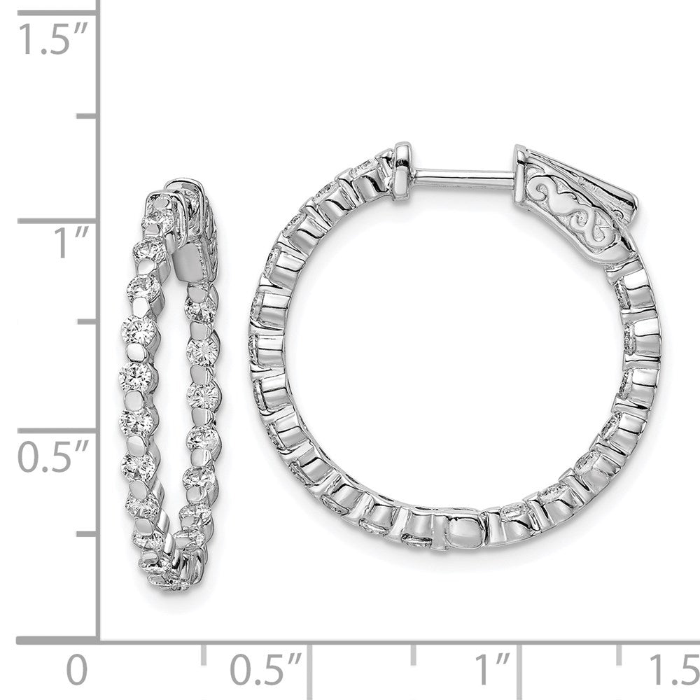 Sterling Shimmer Sterling Silver Rhodium-plated 38 Stone 2mm CZ In and Out Round Hinged Hoop Earrings