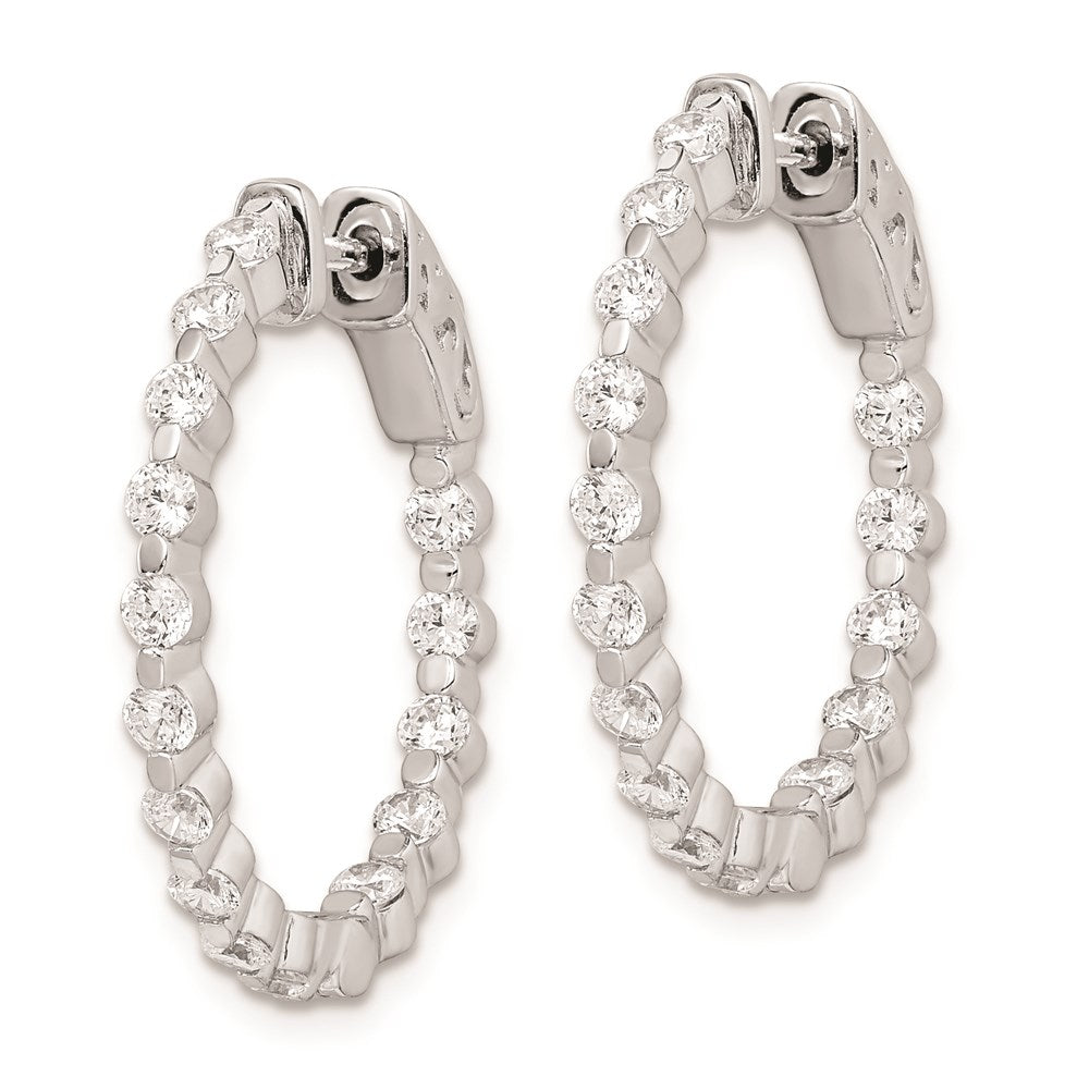 Sterling Shimmer Sterling Silver Rhodium-plated 30 Stone 2.3mm CZ In and Out Round Hinged Hoop Earrings
