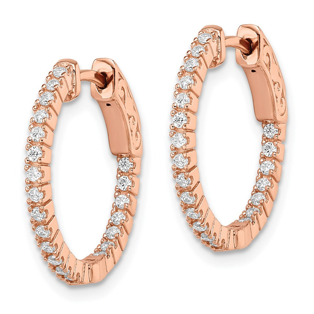 Sterling Shimmer Sterling Silver Rose-tone Rose Gold-plated 42 Stone 1.3mm CZ In and Out Round Hinged Hoop Earrings