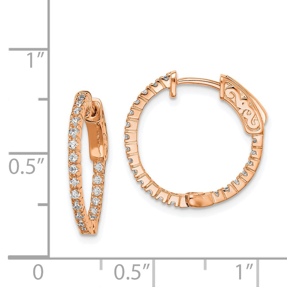 Sterling Shimmer Sterling Silver Rose-tone Rose Gold-plated 42 Stone 1.3mm CZ In and Out Round Hinged Hoop Earrings