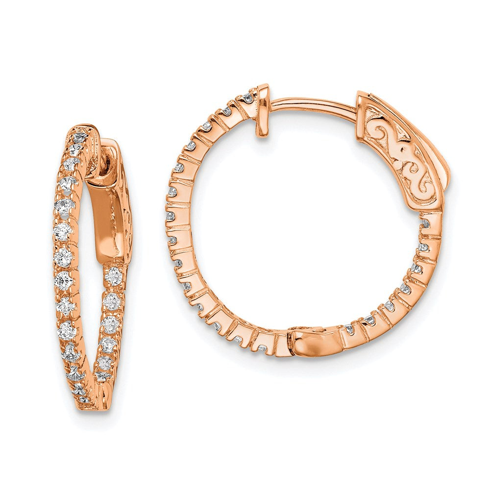 Sterling Shimmer Sterling Silver Rose-tone Rose Gold-plated 42 Stone 1.3mm CZ In and Out Round Hinged Hoop Earrings