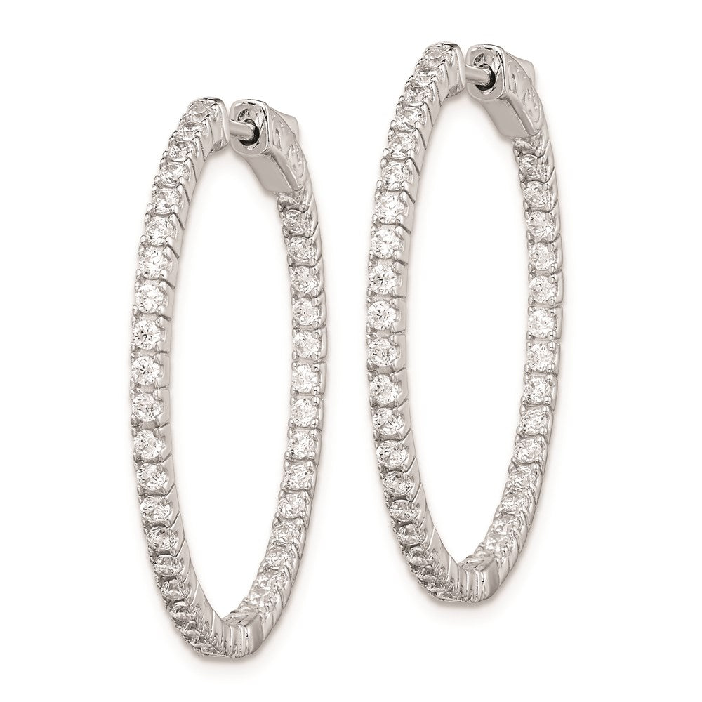 Sterling Shimmer Sterling Silver Rhodium-plated 76 Stone 1.6mm CZ In and Out Round Hinged Hoop Earrings