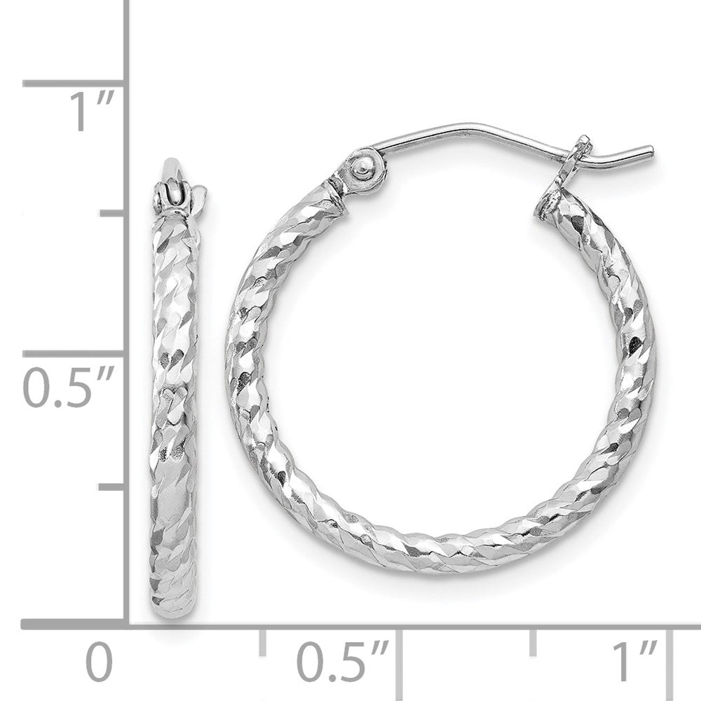 Sterling Silver Rhodium Plated Diamond-cut 2x20mm Hoop Earrings