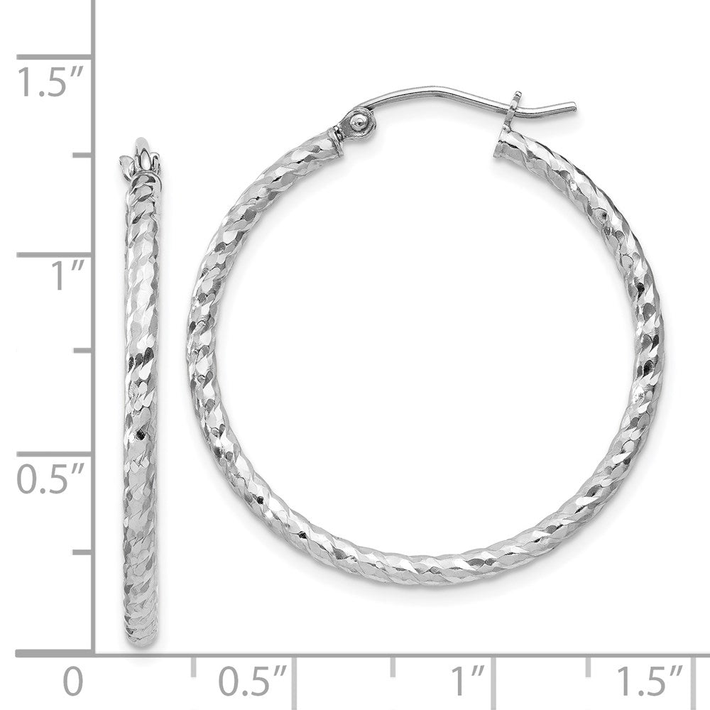 Sterling Silver Rhodium Plated Diamond-cut 2x30mm Hoop Earrings