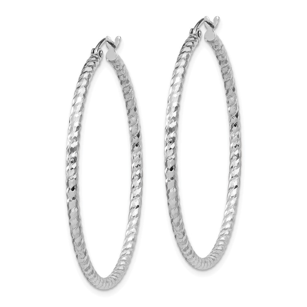 Sterling Silver Rhodium Plated Diamond-cut 2x40mm Hoop Earrings