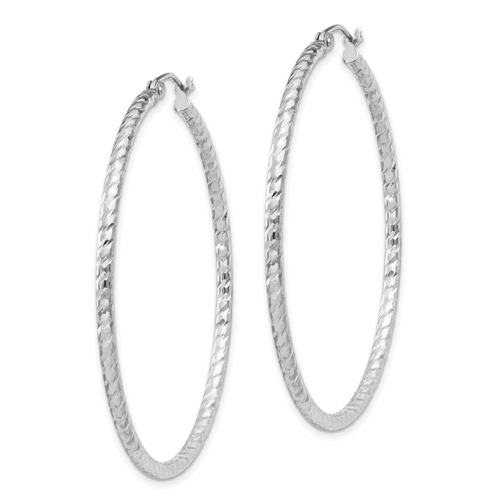 Sterling Silver Rhodium Plated Diamond-cut 2x45mm Hoop Earrings