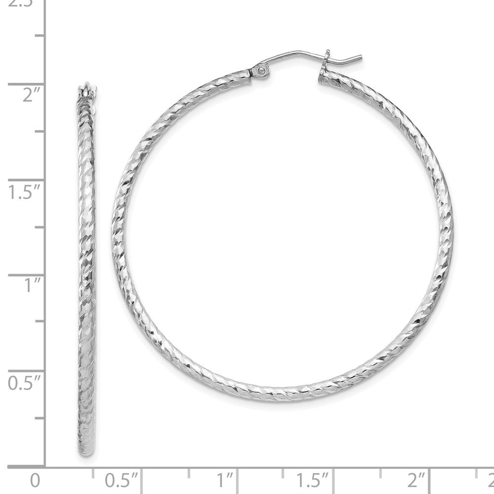 Sterling Silver Rhodium Plated Diamond-cut 2x45mm Hoop Earrings