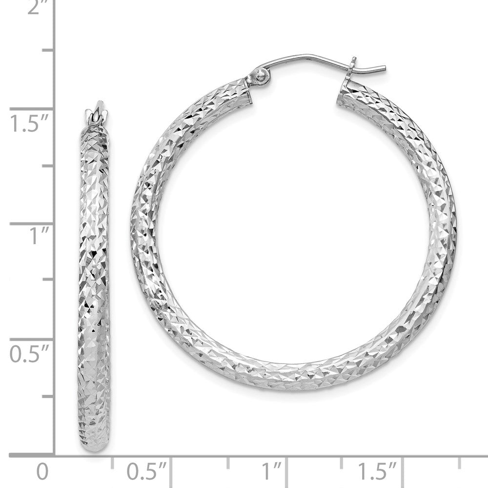 Sterling Silver Rhodium-plated D/C 3x35mm Hoop Earrings