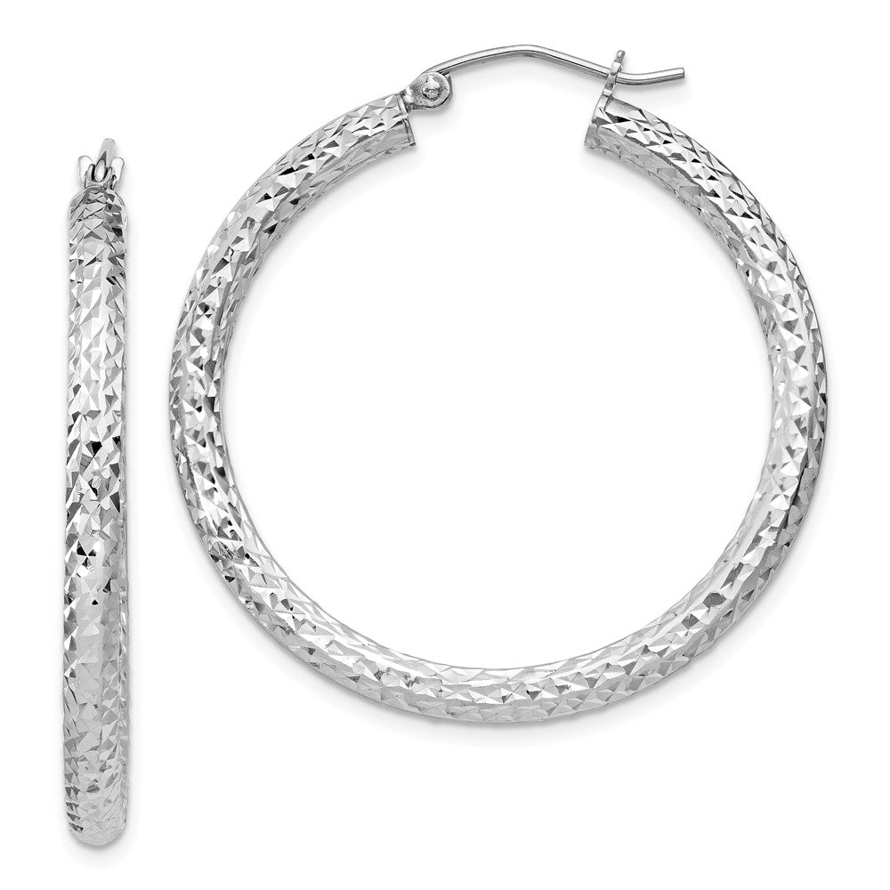 Sterling Silver Rhodium-plated D/C 3x35mm Hoop Earrings