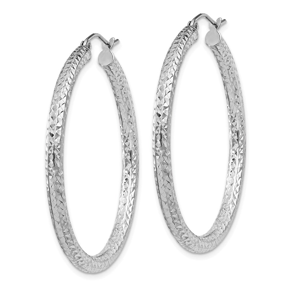 Sterling Silver Rhodium-plated D/C 3x40mm Hoop Earrings
