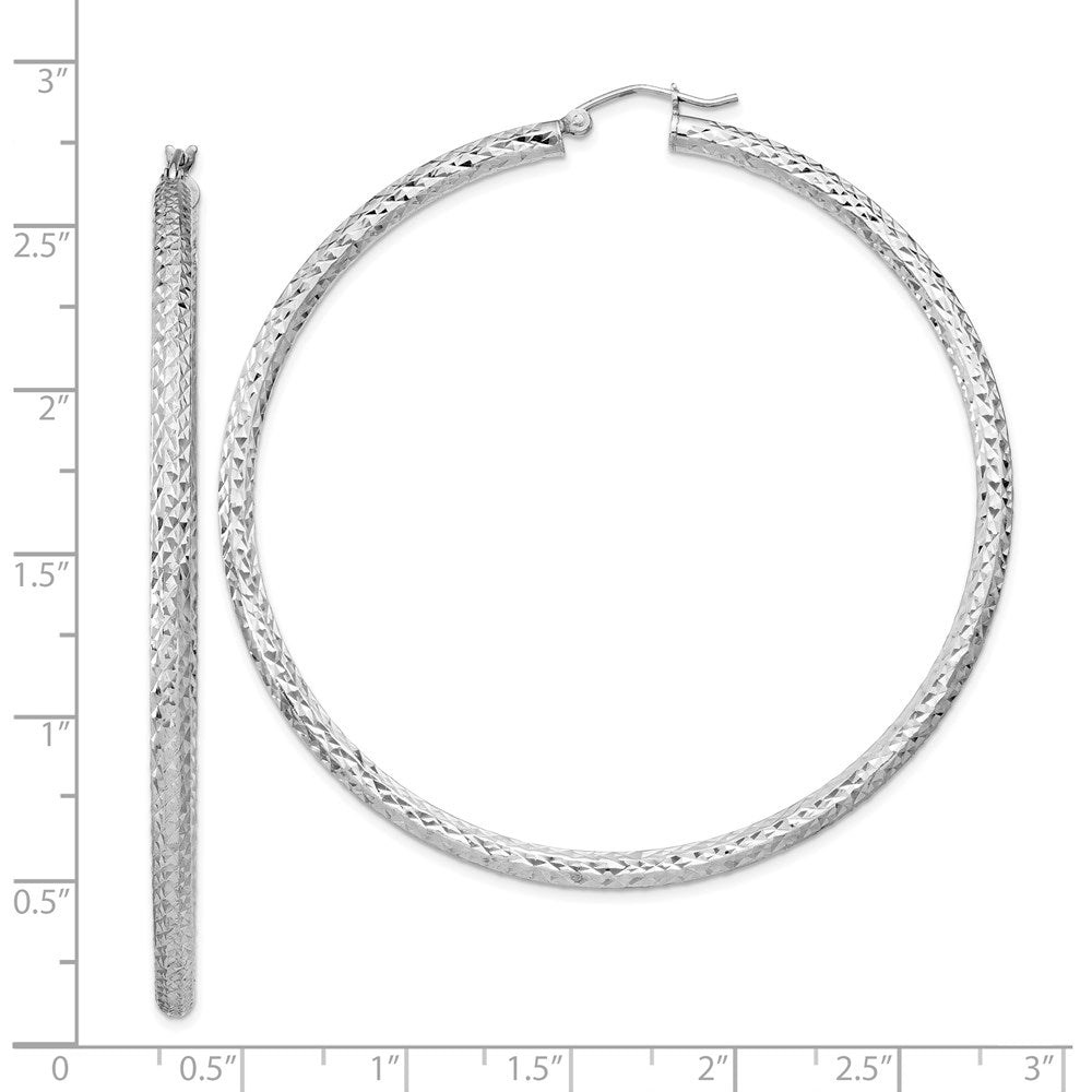 Sterling Silver Rhodium-plated D/C 3x65mm Hoop Earrings