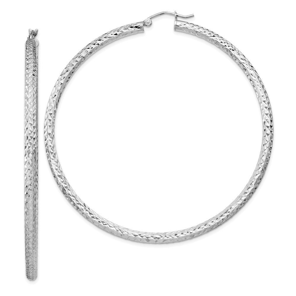 Sterling Silver Rhodium-plated D/C 3x65mm Hoop Earrings