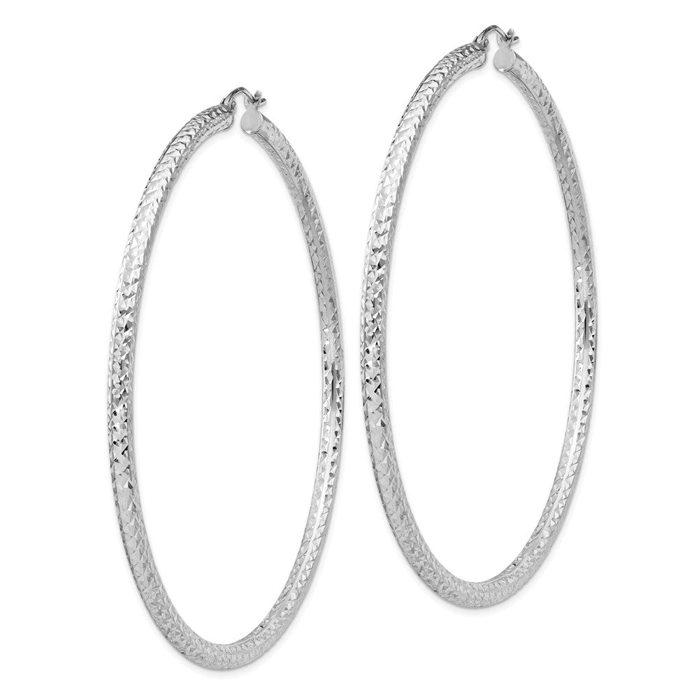 Sterling Silver Rhodium-plated D/C 3x70mm Hoop Earrings
