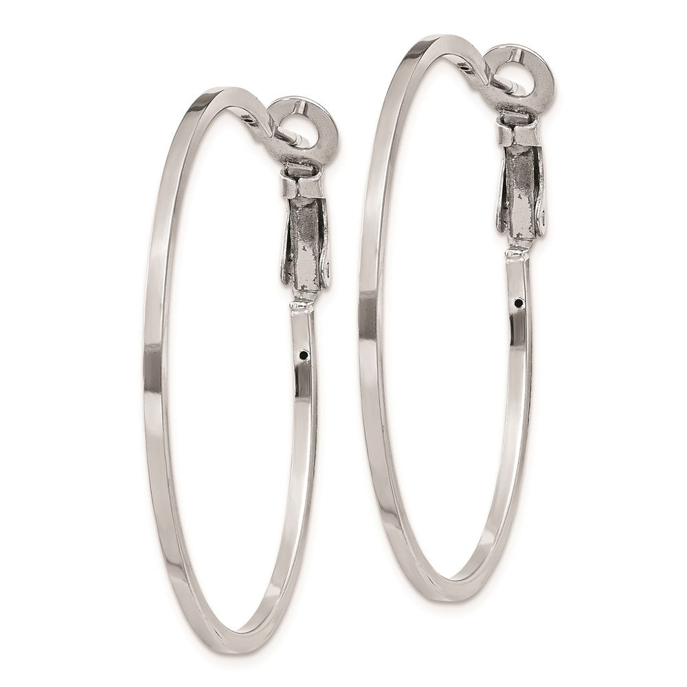 Sterling Silver RH-plated 1.5x40mm Omega Back Round Hoop Earrings