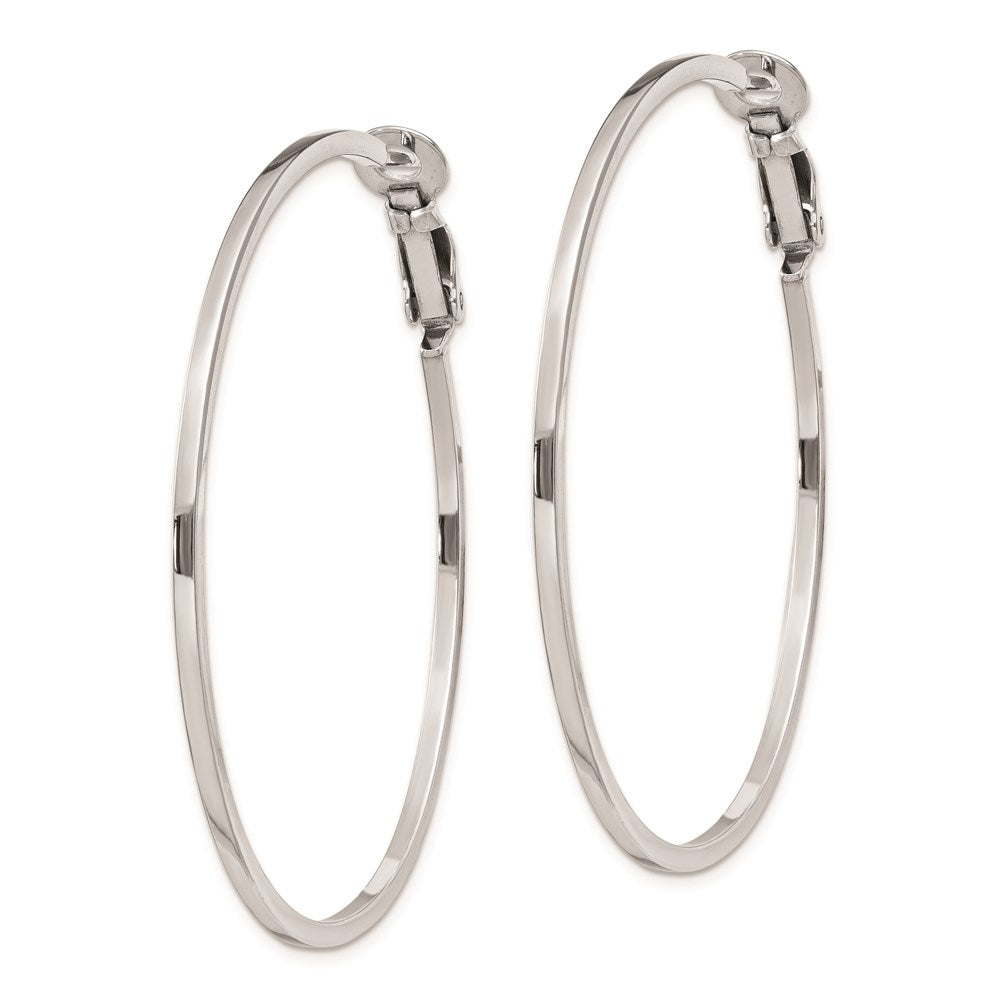 Sterling Silver RH-plated 1.5x50mm Omega Back Round Hoop Earrings