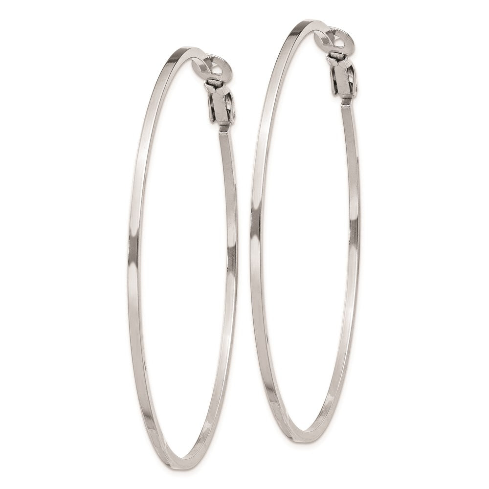 Sterling Silver RH-plated 1.5x60mm Omega Back Round Hoop Earrings