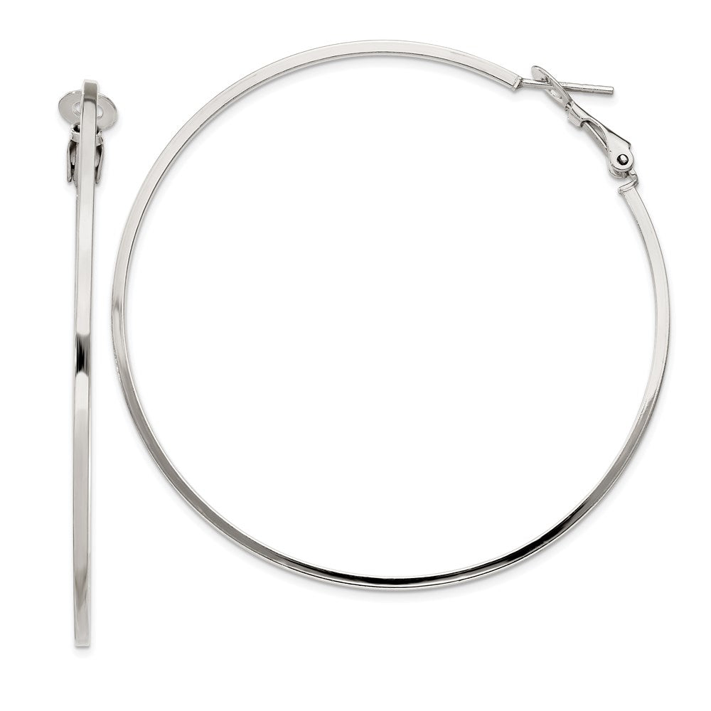 Sterling Silver RH-plated 1.5x60mm Omega Back Round Hoop Earrings