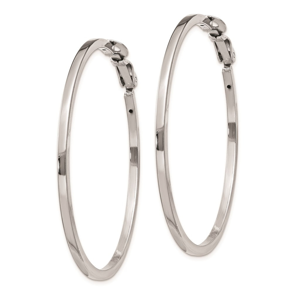 Sterling Silver RH-plated 2x50mm Omega Back Round Hoop Earrings