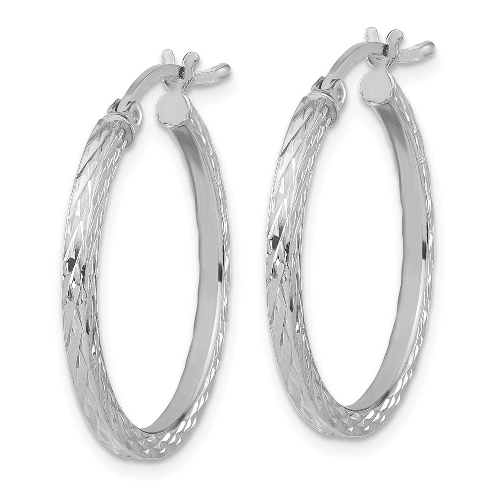 Sterling Silver Rhodium-plated Diamond-cut 2x25mm Square Tube Hoop Earrings