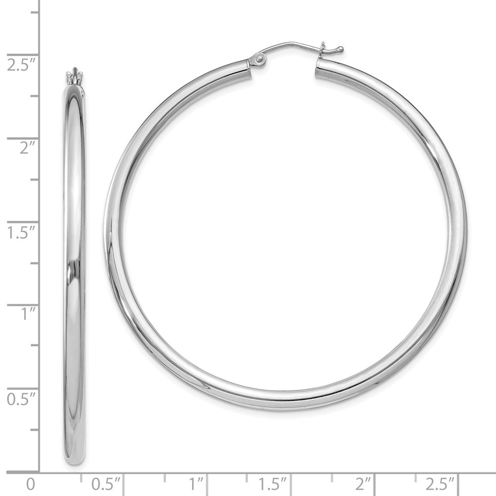 Sterling Silver Rhodium-plated 3mm Round Hoop Earrings