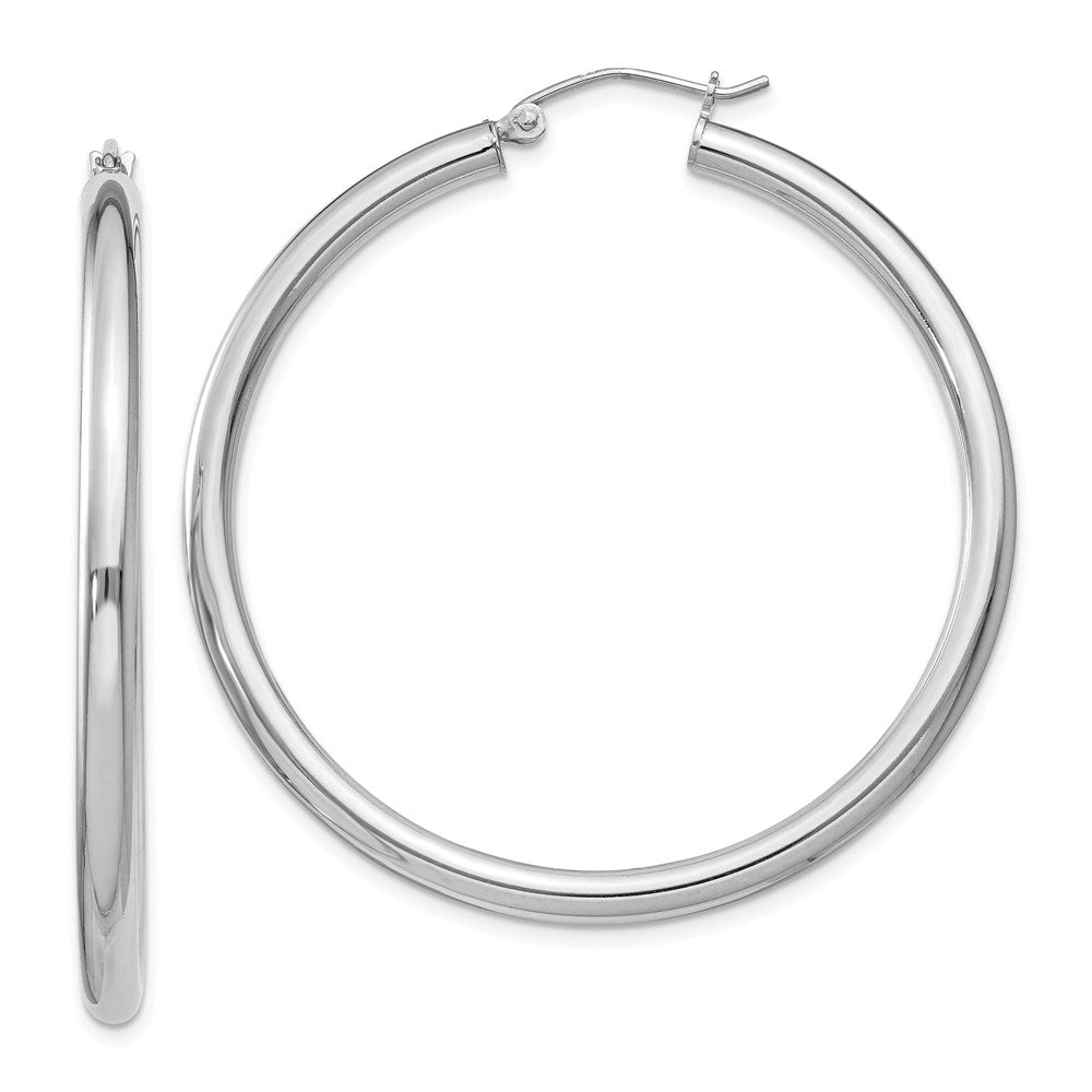 Sterling Silver Rhodium-plated 3mm Round Hoop Earrings