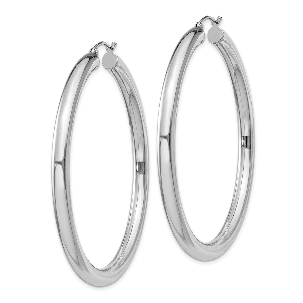 Sterling Silver Rhodium-plated 4mm Round Hoop Earrings