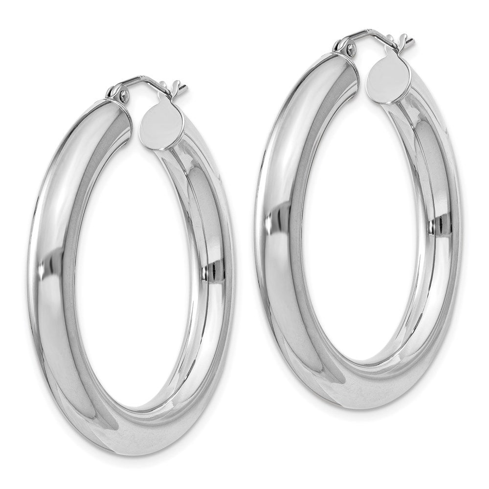 Sterling Silver Rhodium-plated 5mm Round Hoop Earrings