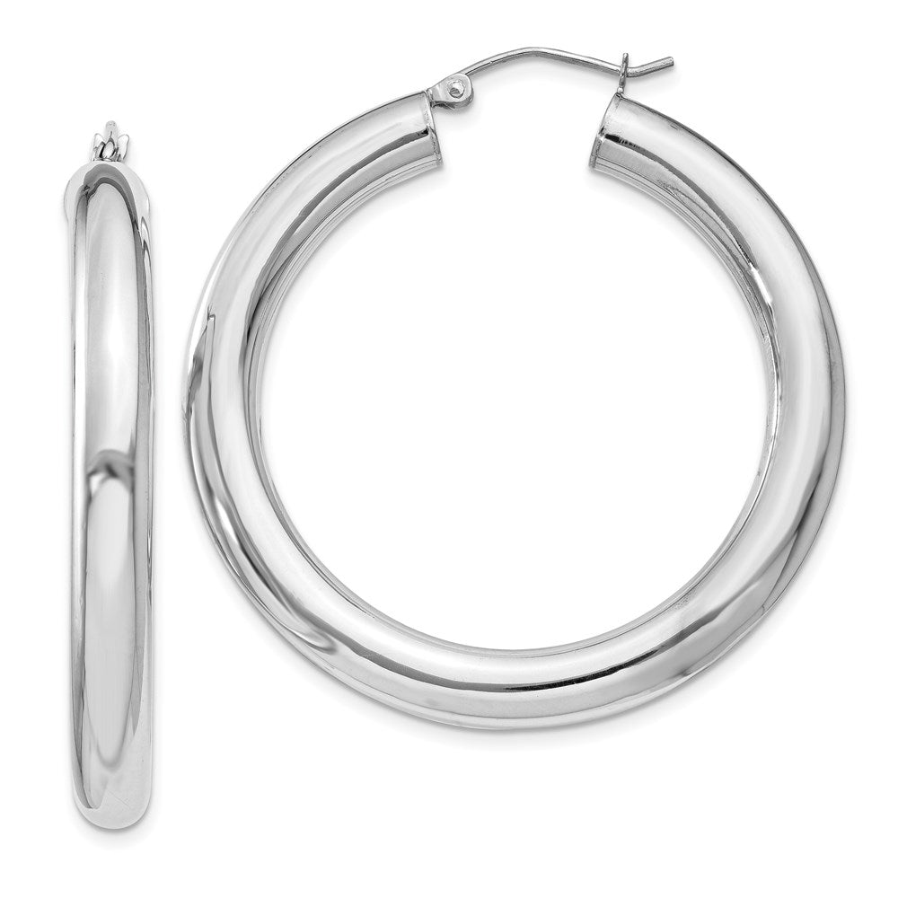 Sterling Silver Rhodium-plated 5mm Round Hoop Earrings